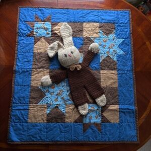 Handmade Baby Quilt with Hand Crocheted Bunny Lovey